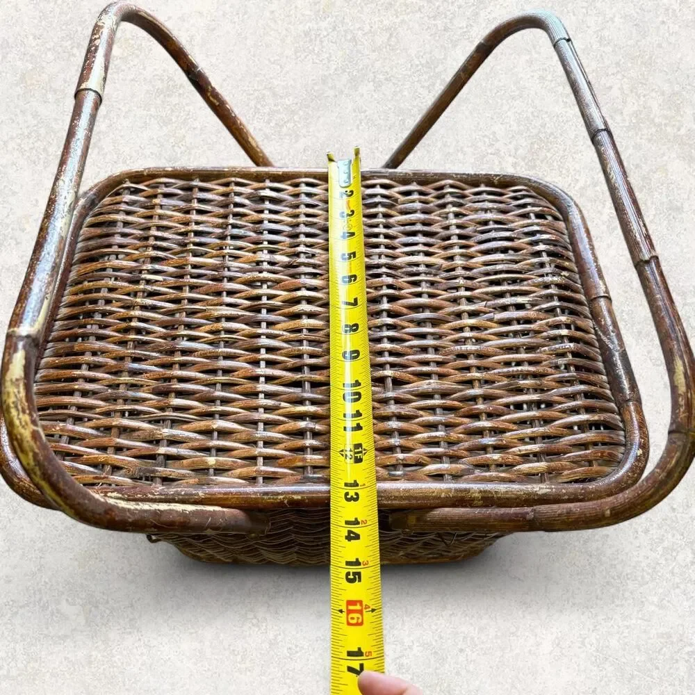 Vintage Cottagecore Antique Boho Wicker Sewing Picnic Basket